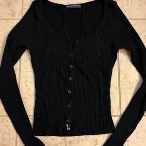 Brandy Melville Black Ribbed Long Sleeve Top